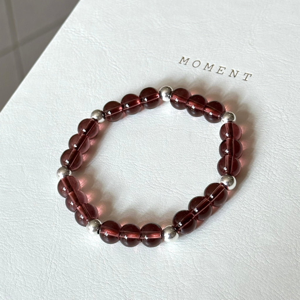 BS295 [Espresso Glass] Brown Glass Seven-pointed Simple Silver-plated Bracelet