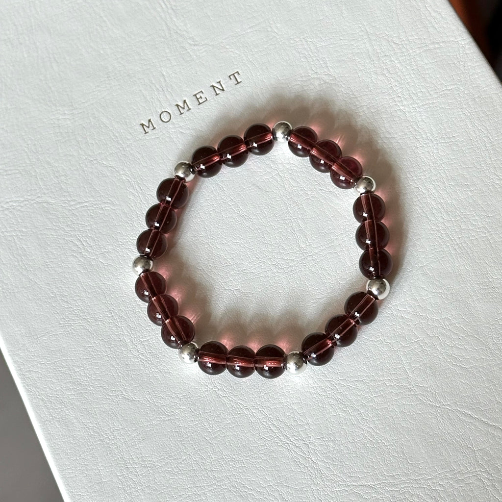 BS295 [Espresso Glass] Brown Glass Seven-pointed Simple Silver-plated Bracelet