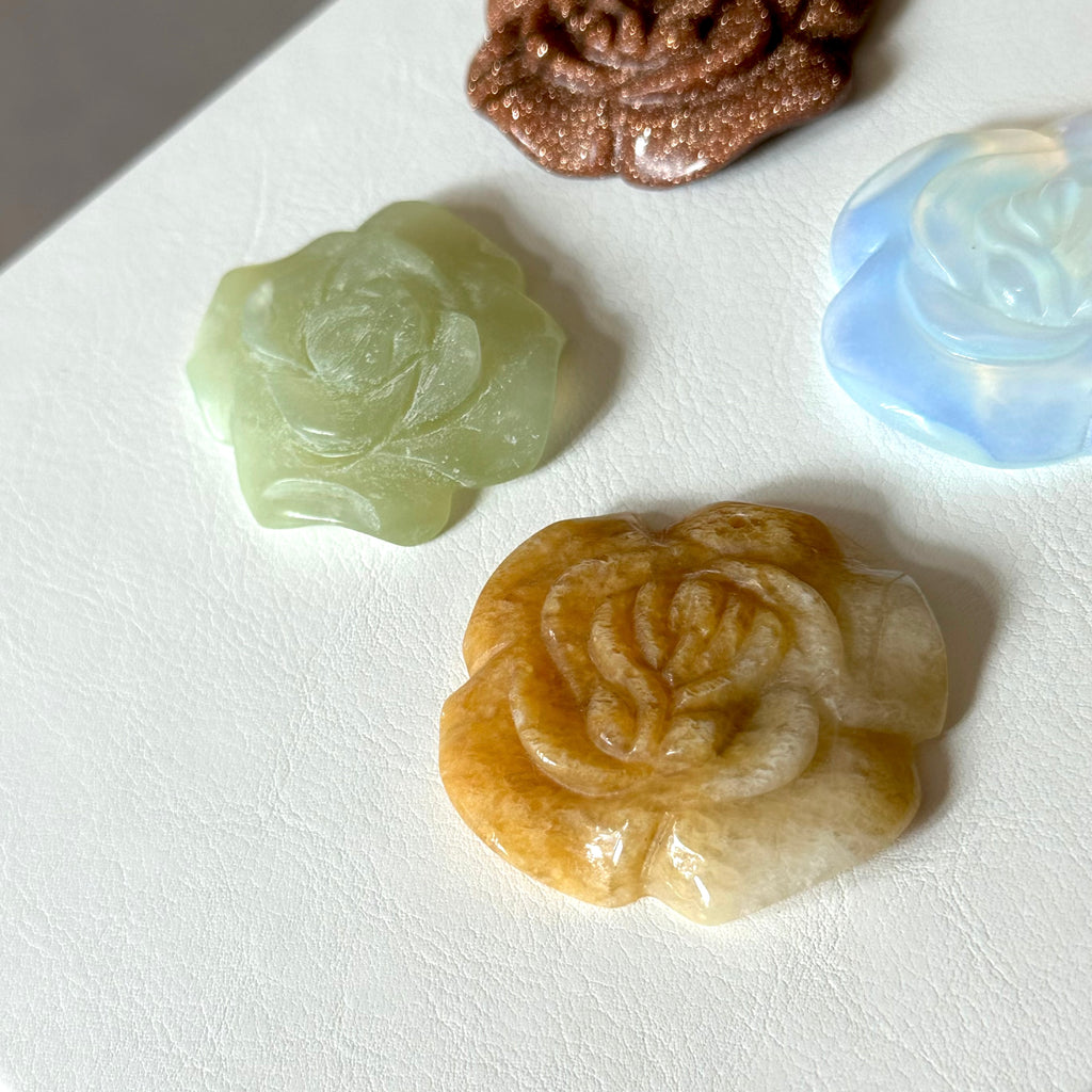 TS30【Raw Stone】Golden Sandstone Opal Yellow Wall Jade Green Wall Jade Carving Flower Decoration