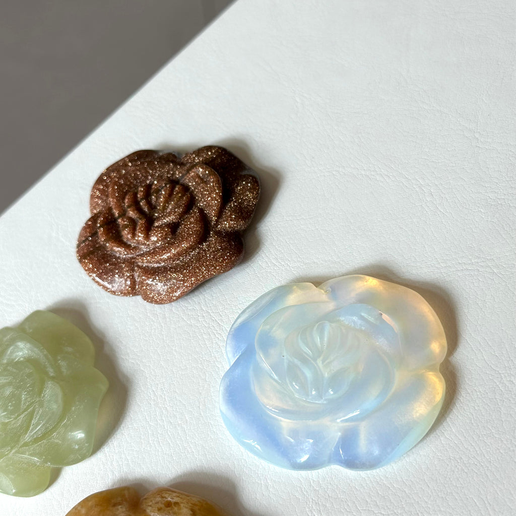TS30【Raw Stone】Golden Sandstone Opal Yellow Wall Jade Green Wall Jade Carving Flower Decoration
