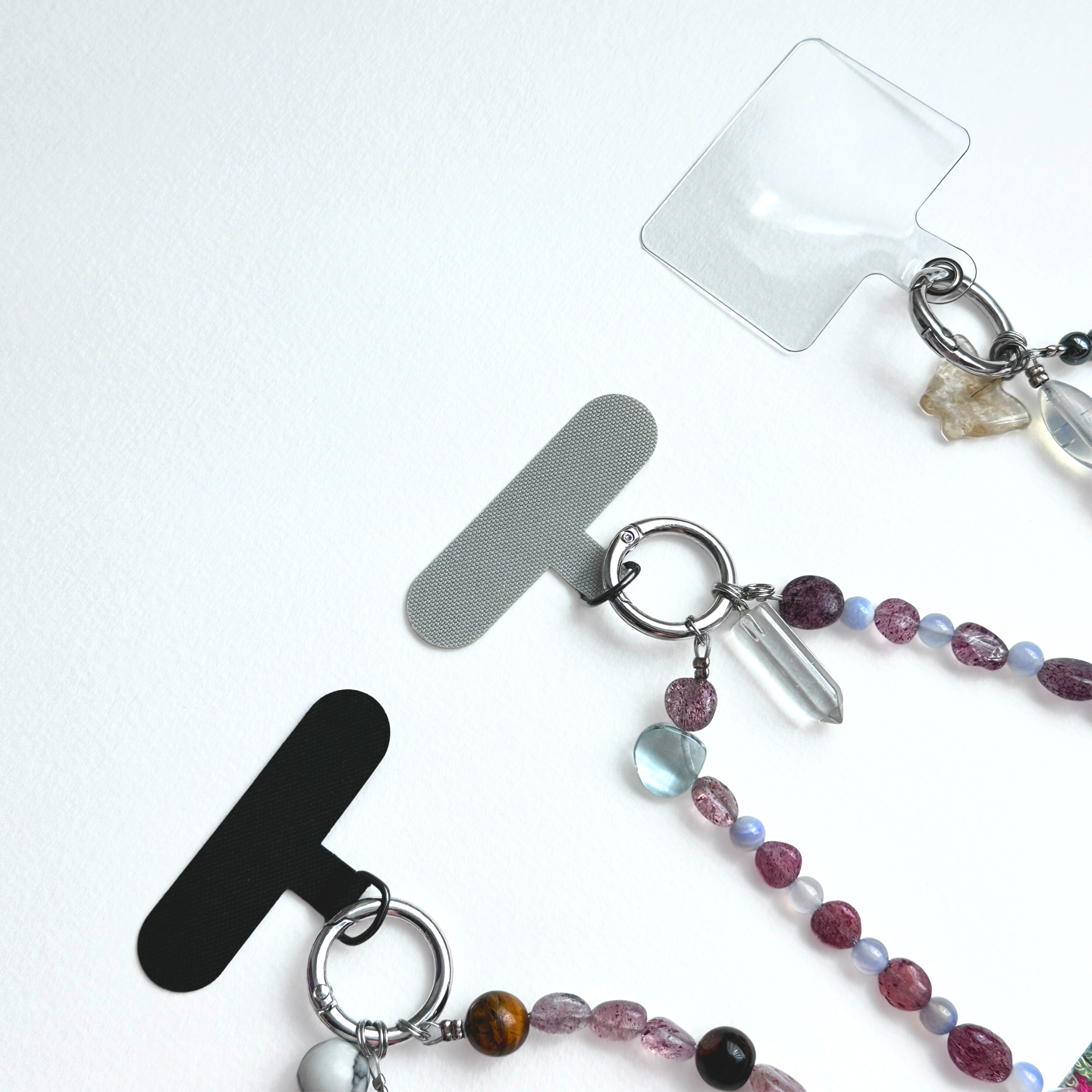 S10 [Gemstone mobile phone camera lanyard] Amethyst • Yellow glass • Pearl • Water drop shell Retro gold-plated lanyard Original design handmade