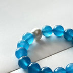 BS116【Blue World】Aquamarine Agate・Freshwater Pearl Bracelet Ocean