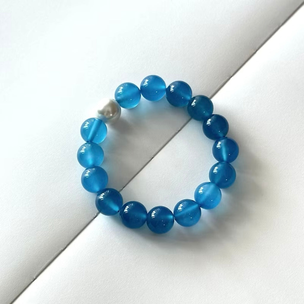 BS116【Blue World】Aquamarine Agate・Freshwater Pearl Bracelet Ocean