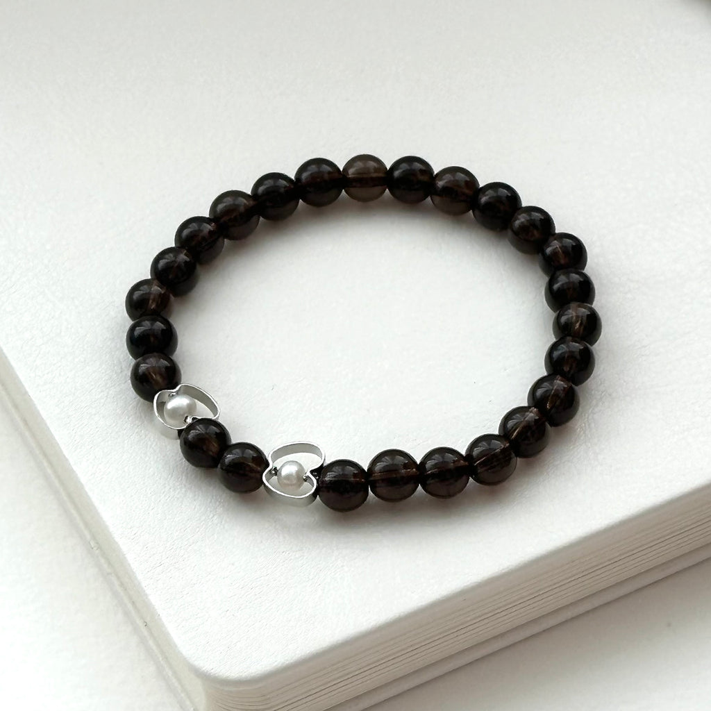 BS90 Smoky Quartz Double Clasp Bracelet (Agate/Pearl) - 5 Styles