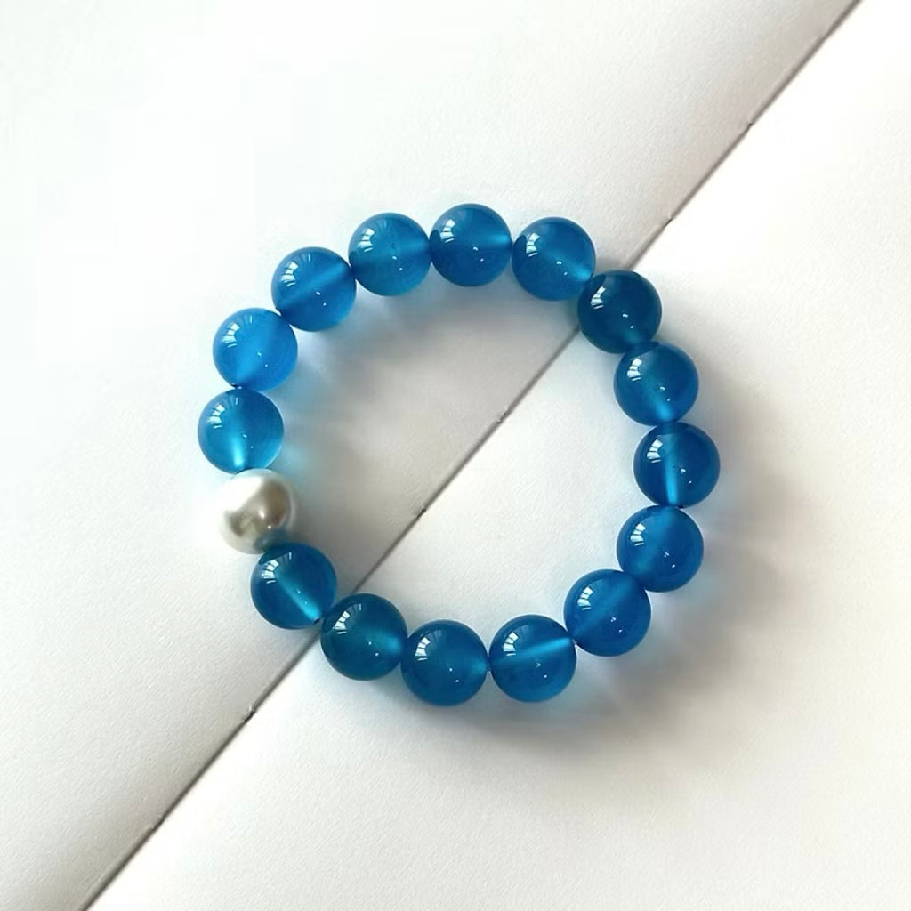 BS116【Blue World】Aquamarine Agate・Freshwater Pearl Bracelet Ocean