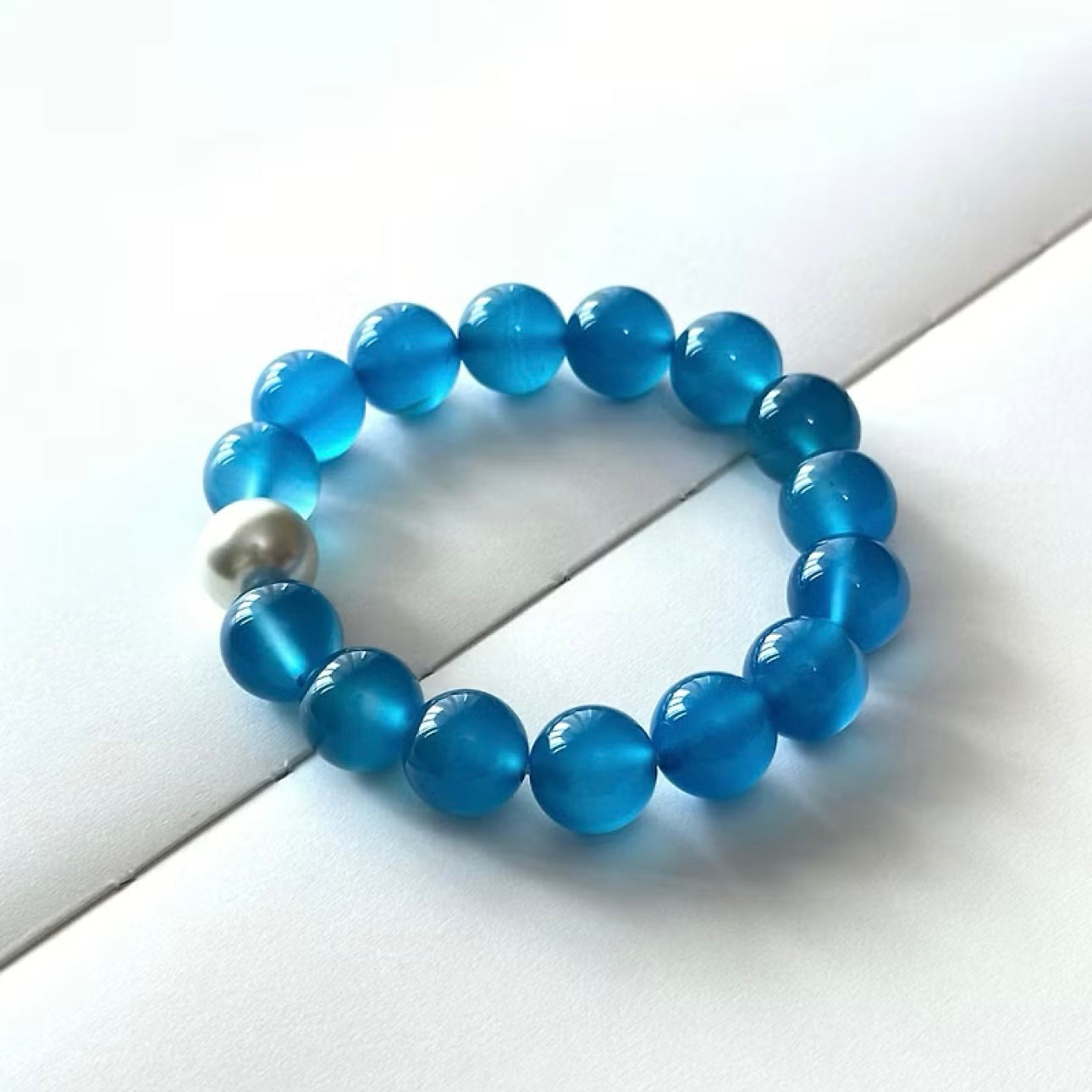 BS116【Blue World】Aquamarine Agate・Freshwater Pearl Bracelet Ocean
