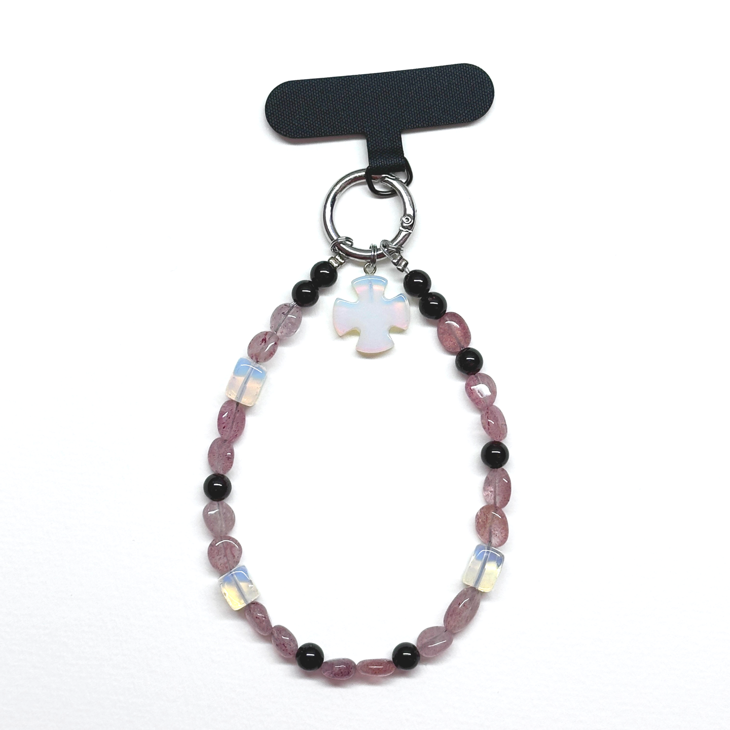 S11【寶石手機相機掛鏈掛繩】草莓晶｜石榴石｜蛋白石十字架掛繩吊繩