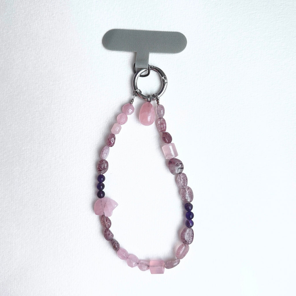 S10 [Gemstone mobile phone camera lanyard] Amethyst • Yellow glass • Pearl • Water drop shell Retro gold-plated lanyard Original design handmade