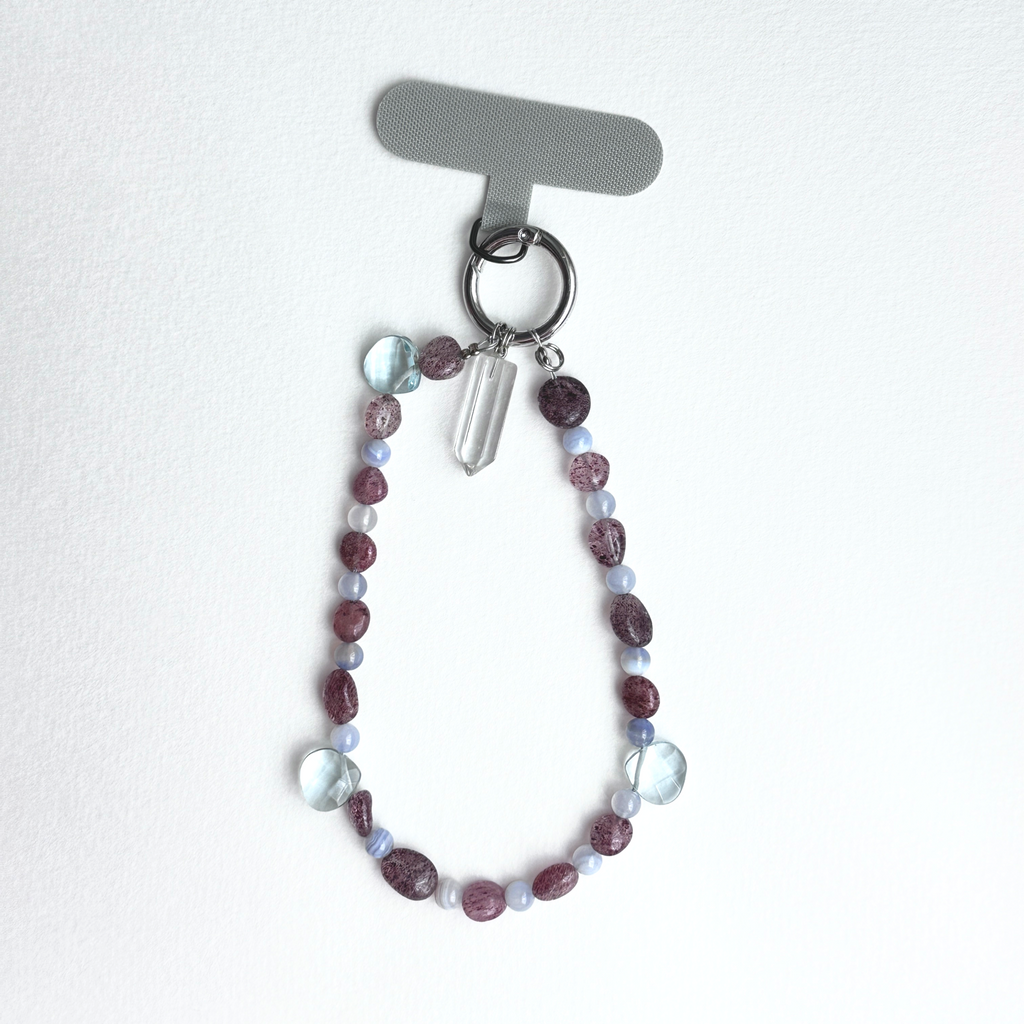 S10 [Gemstone mobile phone camera lanyard] Amethyst • Yellow glass • Pearl • Water drop shell Retro gold-plated lanyard Original design handmade