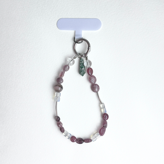 S10 [Gemstone mobile phone camera lanyard] Amethyst • Yellow glass • Pearl • Water drop shell Retro gold-plated lanyard Original design handmade