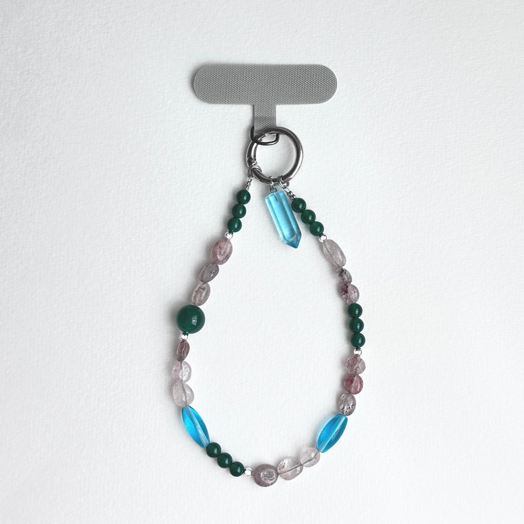 S10 [Gemstone mobile phone camera lanyard] Amethyst • Yellow glass • Pearl • Water drop shell Retro gold-plated lanyard Original design handmade